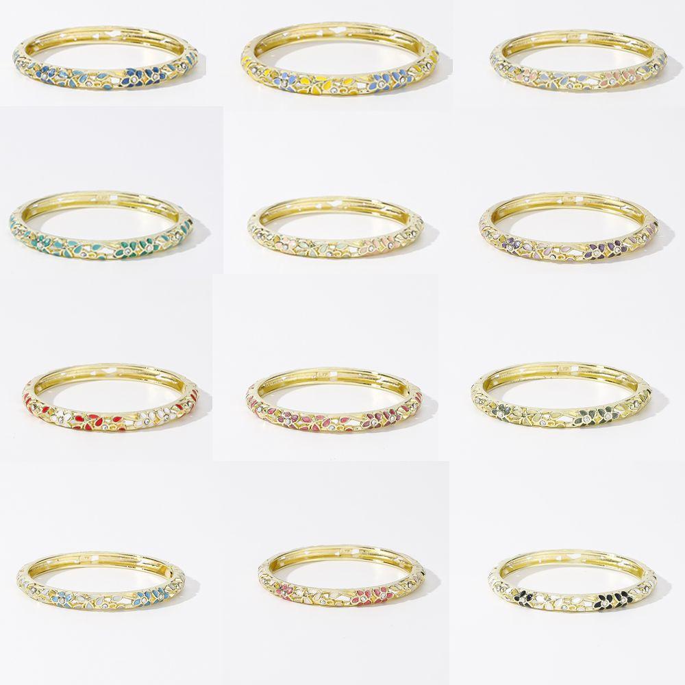Traditional Flower Crystal Bangle Colorful Women's Hand Bracelet Vintage Cloisonne Bangle  Ladies