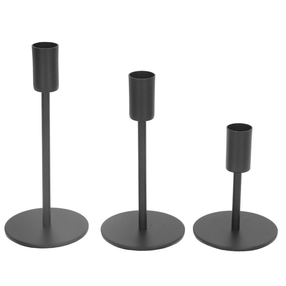 3pcs 3 Heights Metal Taper Candle Holders Black Round Base Candle Holders Dining Table