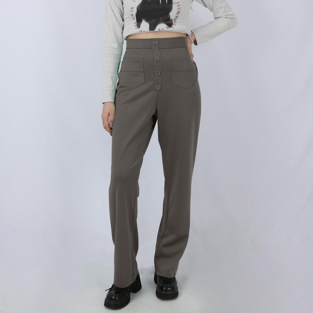 Женские повседневные прямые брюки с высокой талией и пуговицами, эластичные деловые рабочие брюки с несколькими карманами