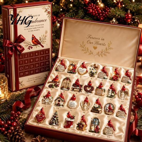 Christmas Advent Calendar Red Bird 24-Day Countdown Calendar, 2D Acrylic Ornaments Decorative Pendants Holiday Tree Decoration, Gift for Lovers Party