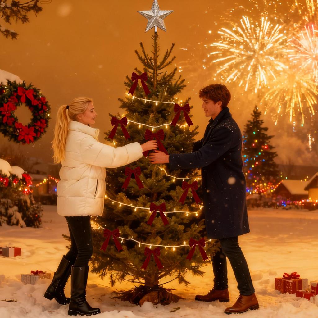 Velvet Bow With Spiral Ribbon 12pcs Christmas Bows Xams Tree Decoration Wreath Garland Decorative Bows Festival Party Decor