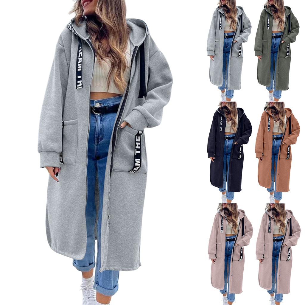 Женская модная куртка Повседневный однотонный кардиган с длинными рукавами Худи Длинное пальто