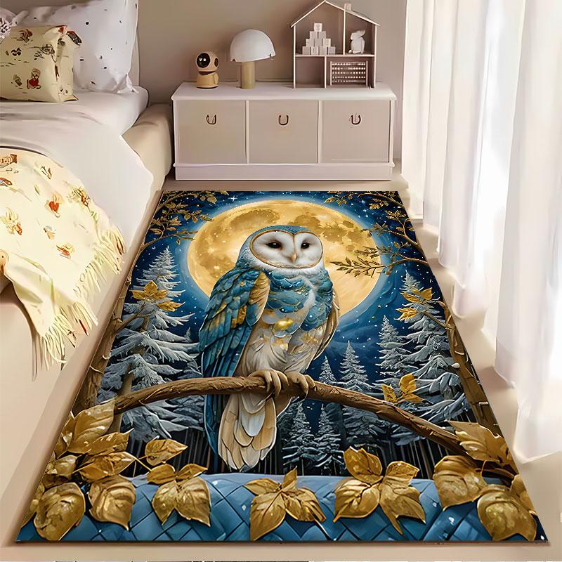 Golden Moonlit Owl Design suitable as a non-slip mat for the living room or bedroom sofa