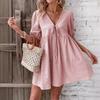 Women's Summer Sexy V-neck Fashion Casual Cotton Linen Dress