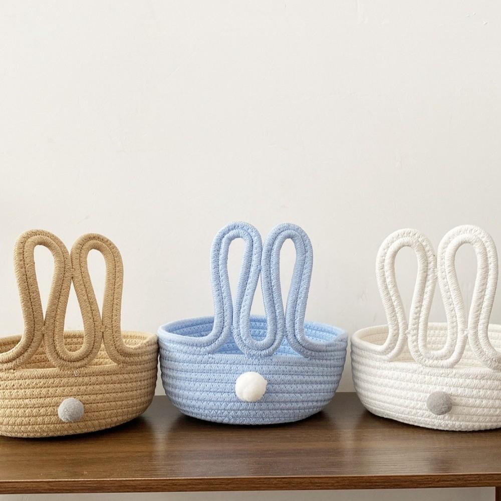 Cartoon Rabbit Storage Basket Hand woven Large Capacity Easter Bunny Basket Cotton Rope Decorative Easter Gift Basket
