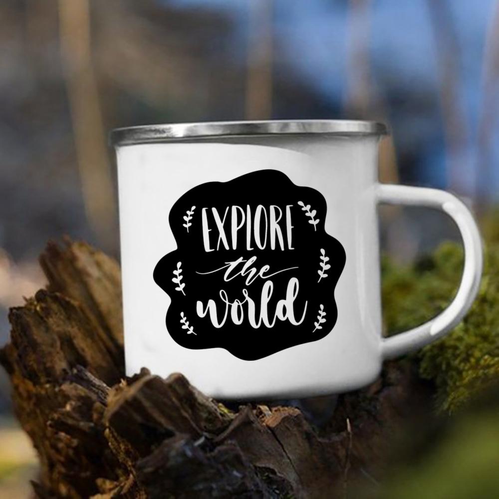 Let's Go Travel The World Camping Enamel Cup Handle Cups Coffee Tea Milk Mugs Party Best Gifts Camping Campfire Coffee Mugs