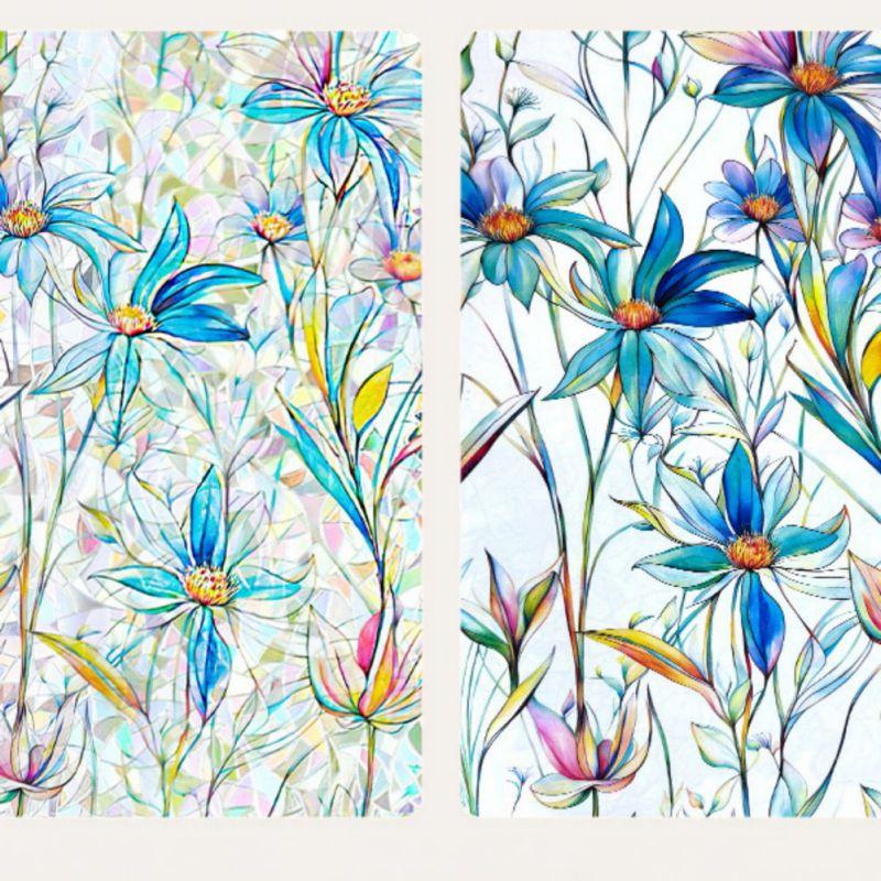 Оклейки на окна Яркий цветочный и листовой узор Декорации для окон