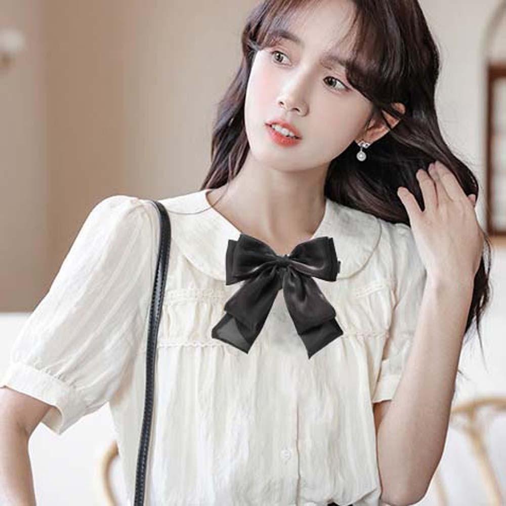 Rhinestone Pearls Tie Black Decoration Shirt Tie Hand-beaded Lace Necktie Women
