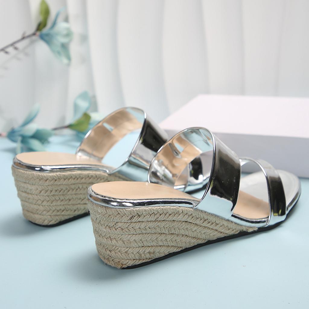 Wedge Heel Sandals 2025 Summer Foreign Trade Large Size Hemp Rope Casual Open-toe Word with Waterproof Desk High-heeled Slippers