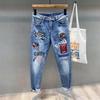 Новые мужские эластичные джинсы с принтом облегающего кроя на весну/осень - модный молодежный стиль