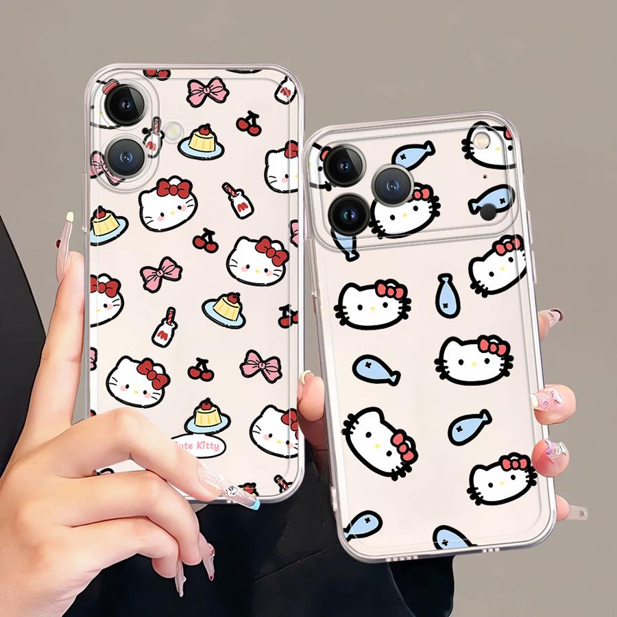 Sanrio Cartoon Hello Kitty Case for iPhone 17 Pro Max 12 Mini 7 8 XR 11 15 14 Plus 13 Pro Air 16 XS Max Soft Phone Cover