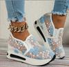 New Women's Sneakers Floral Embroidery Mesh Sneakers for Women Slip On Casual Comfy Heeled Shoes Woman