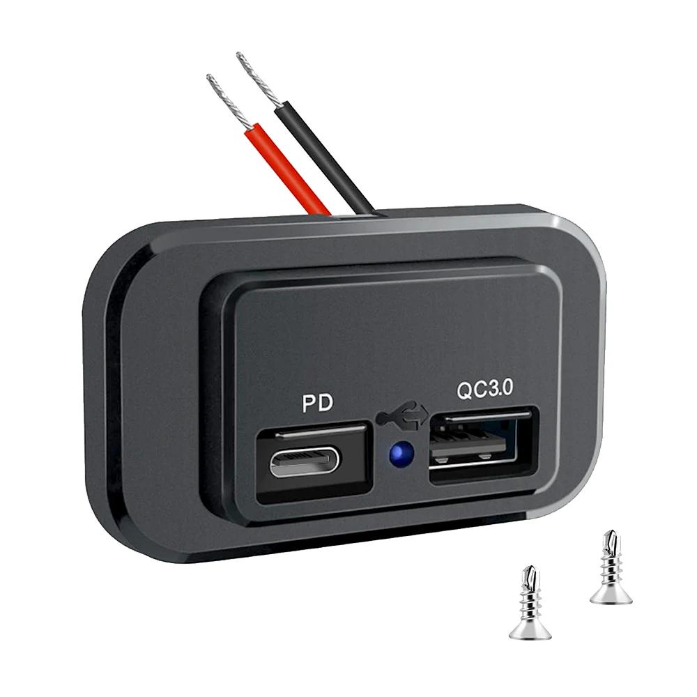 Панель розеток 12 В 24 В Двойная USB-розетка PD Type C QC3.0 Накладной монтаж со светодиодной подсветкой для автомобилей, домов на колесах, морских судов, лодок, мотоциклов, грузовиков