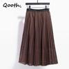 New Summer Coffee Color Pleated Skirt Women High Waist Mid-Calf Skirts With Lining Elastic Waist QT1688