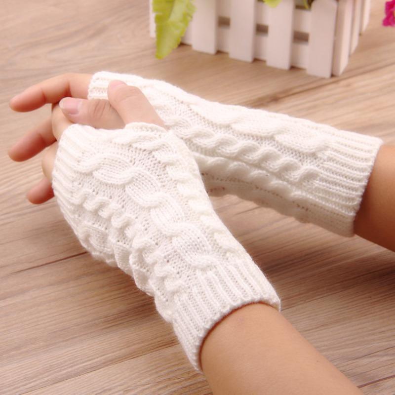 New Women Hand Warmer Autumn Winter Fashion Knitting Faux Wool Mitten Warm Fingerless Female Gloves