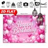 2D Pink Happy Birthday Backdrop, Glitter Heart & Balloon Photography Background