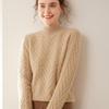Women's Thickened Cable Knit Cashmere Sweater - Half-High Neck, Loose Fit, Solid Color, Perfect for Autumn and Winter.