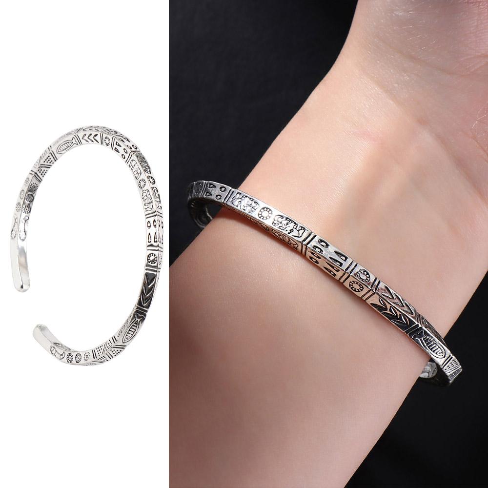 Регулируемый винтажный резной браслет-тотем в стиле ретро, серебряный цвет, браслет-рукава с рыбой, подарок