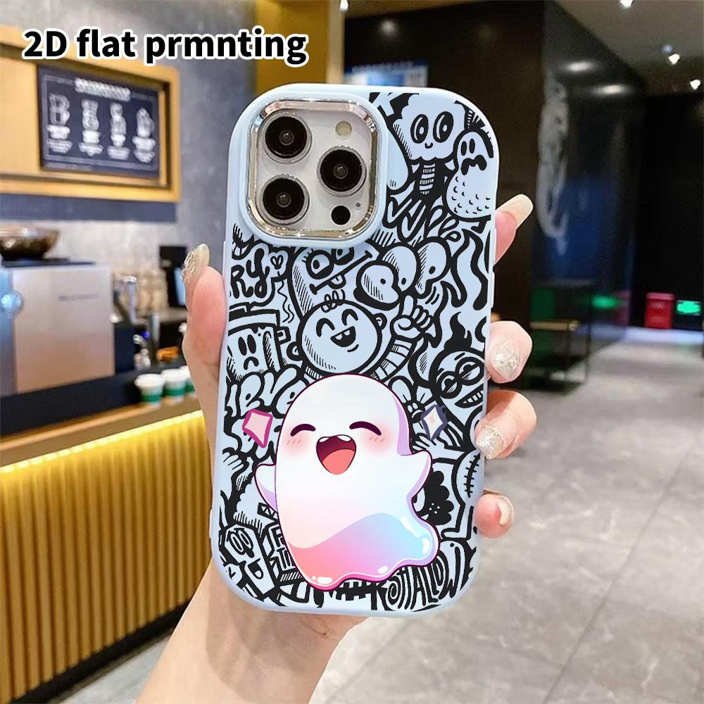 Phone Case: 2D flat design suitable for iPhone 18 17 16 15 14 13 Pro protective case, couple style, gradient little ghost, Christmas and Halloween gif