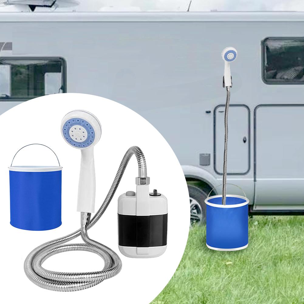 Electric Shower with Hose Bucket Outdoor Shower Pump Rechargeable Camping Shower Kit for Hiking Travel Car Washing RV Pet Bath