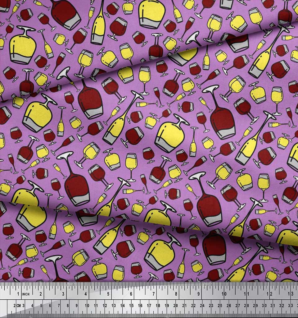 Soimoi Японская креп-сатиновая ткань с принтом для бутылок и бокалов для вина, ткань для рукоделия по метрам, 42 дюйма