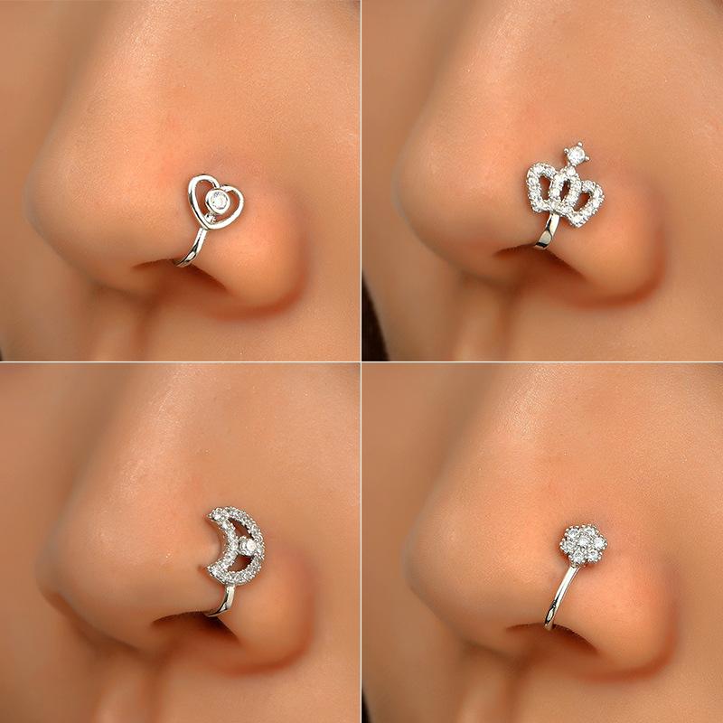 Star Nose For Women Gift Ear Clip Cuff Girl Fake Piercing Copper Earring Clip On Heart Crown Nose Ring Body Jewelry Beads