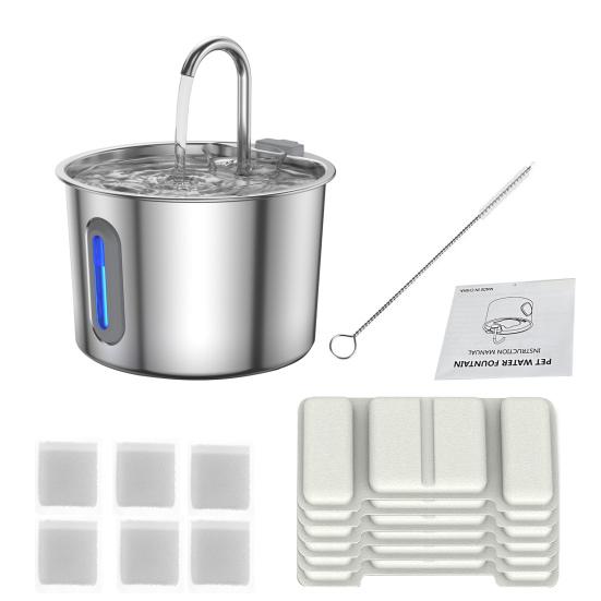 Фонтан для воды 2,2 л из нержавеющей стали, тихий фонтанчик для питомцев с четверным