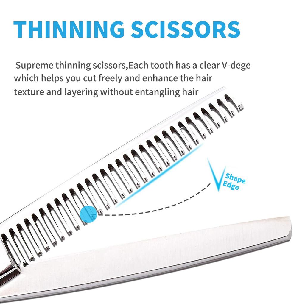 SANGELAR 6 Inch Hair Scissors With Sawtooth Sharp Professional Hairdressing Scissors Cutting Thinning Shear Barber Grooming Kit