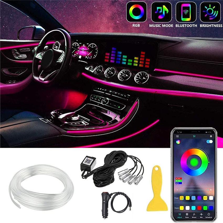 Car Interior Neon RGB Led Ambient Light Fiber Optic Kit With APP Sound Control Multiple Modes Auto Atmosphere Decorative Lamp