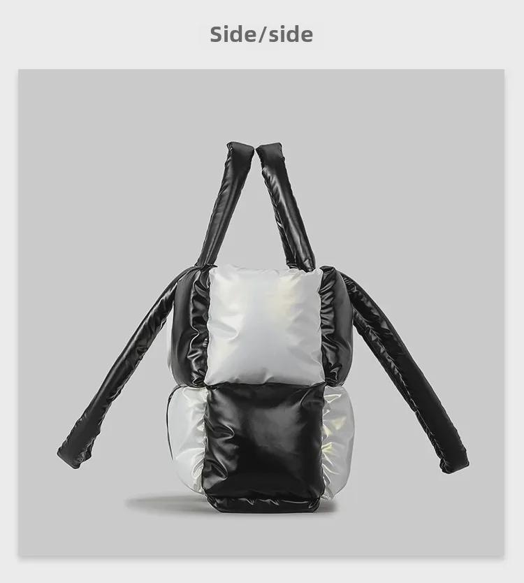 Женская легкая черно-белая клетчатая сумка-тоут – мягкая, пуховая сумка через плечо