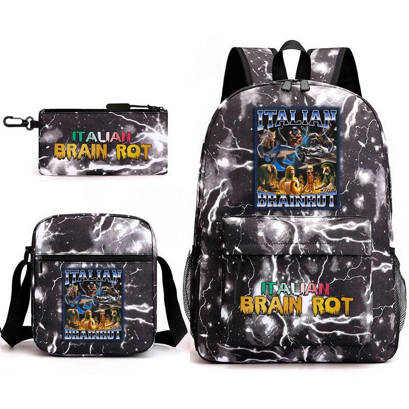 Abstract Foreign Shanhaijing Children's Schoolbag Tongtongsahur Cartoon Primary School Student Backpack Three-piece Set L