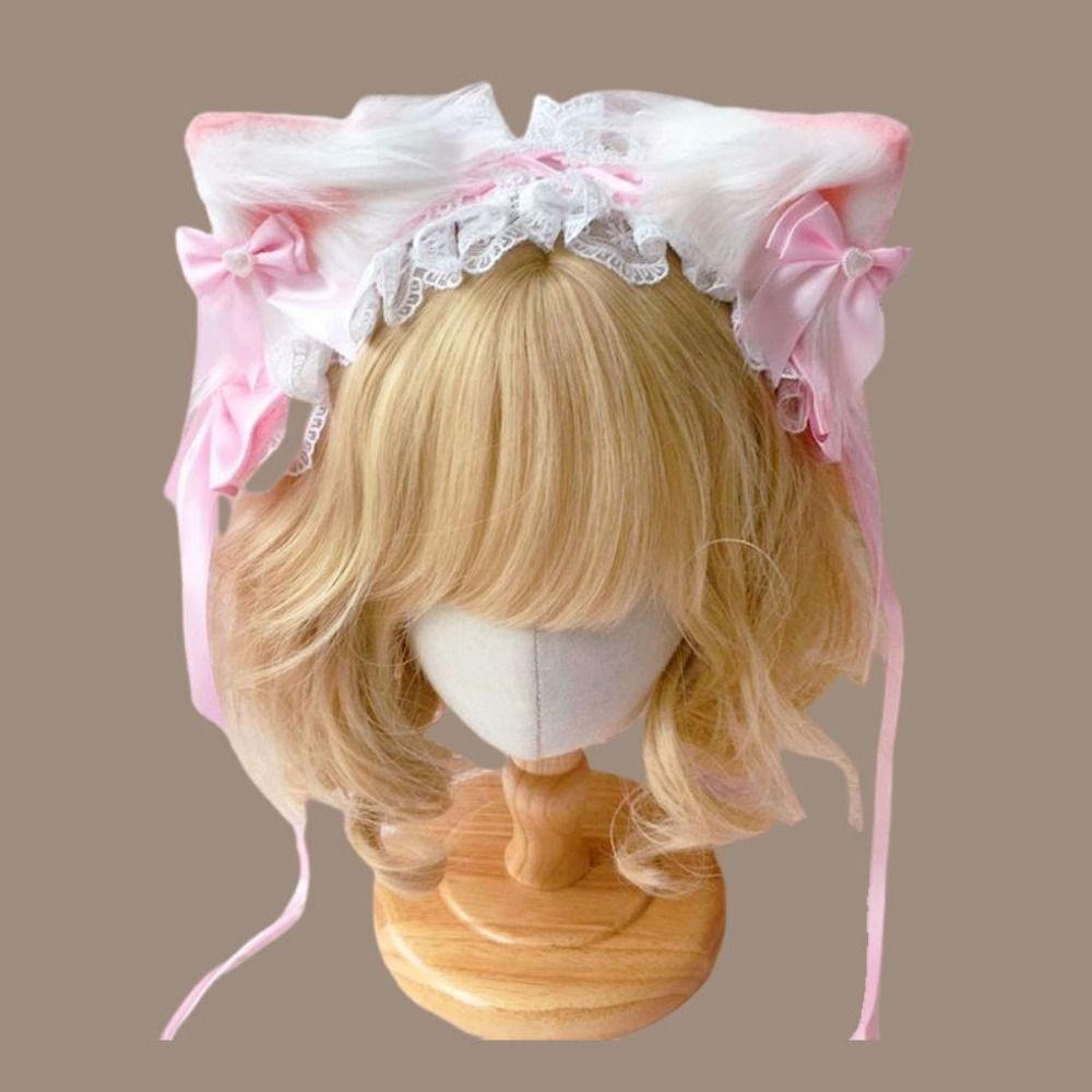 Jk Ruffled Headband Ribbon Bow Barrettes Sweet Lolita Lace Headband  Cosplay Accessory