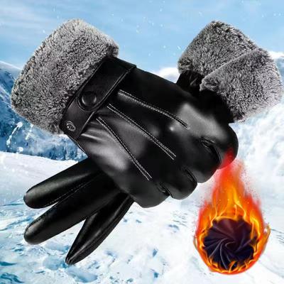 1 пара мужских перчаток из искусственной кожи, водонепроницаемые, ветрозащитные, с сенсорным экраном, на флисовой подкладке, для активного отдыха, велосипедные перчатки, зимние, для холодной погоды, теплые, толстые, термоперчатки