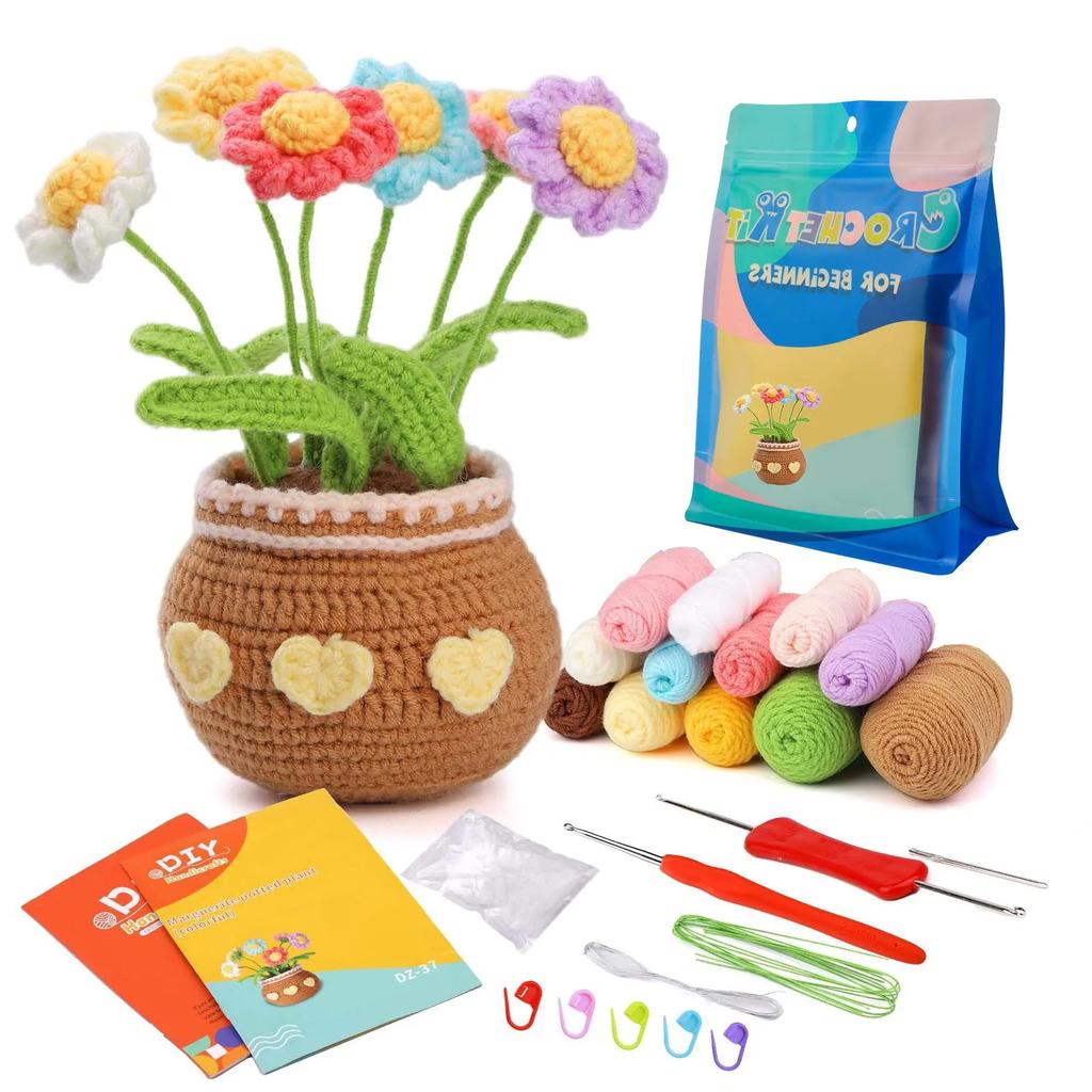 Crochet Flower Kit for Beginners Adults Crocheting Knitting Kit Flower Crochet Kit Includes Crochet Accessories DIY Craft New