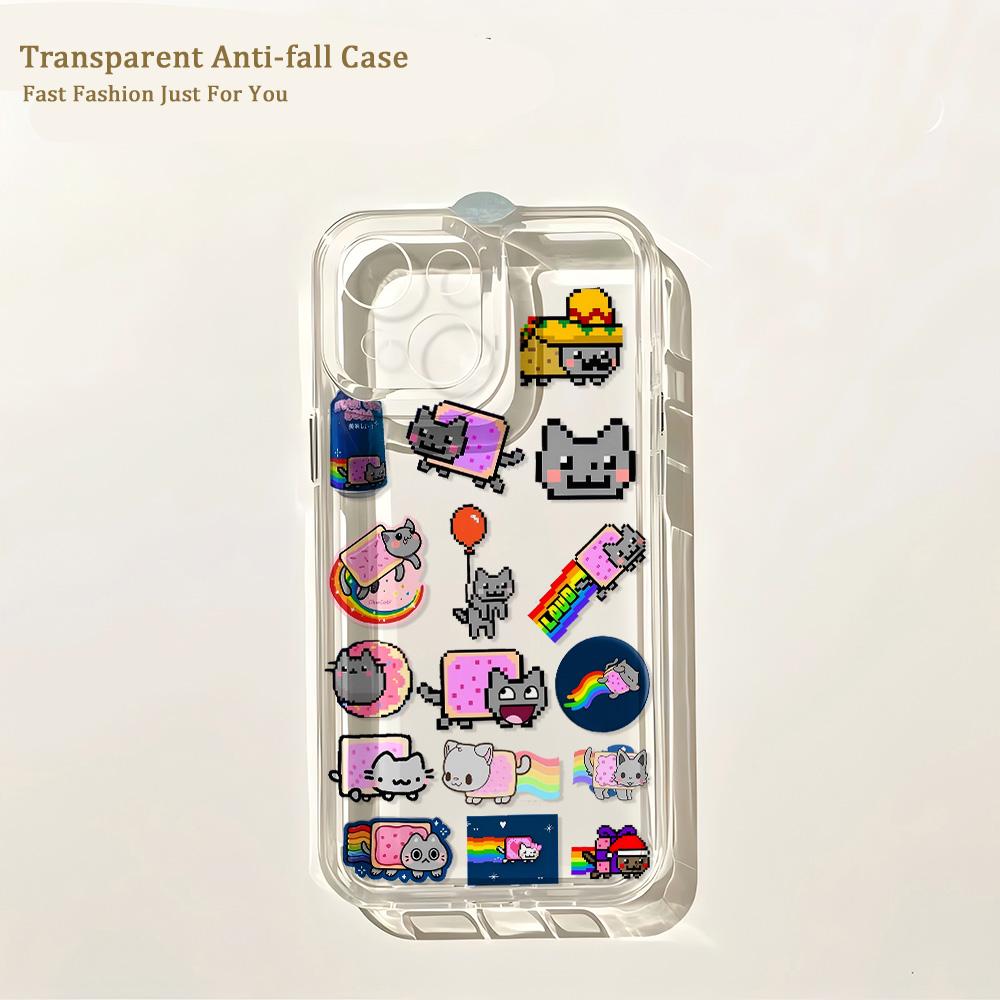 Мультяшный Игровой Чехол-Телефон N-Nyan Cat Для iPhone 17 16 16e 15 14 13 12 11 Mini Pro Max X XR XSMax Air Plus Прозрачная Задняя Крышка