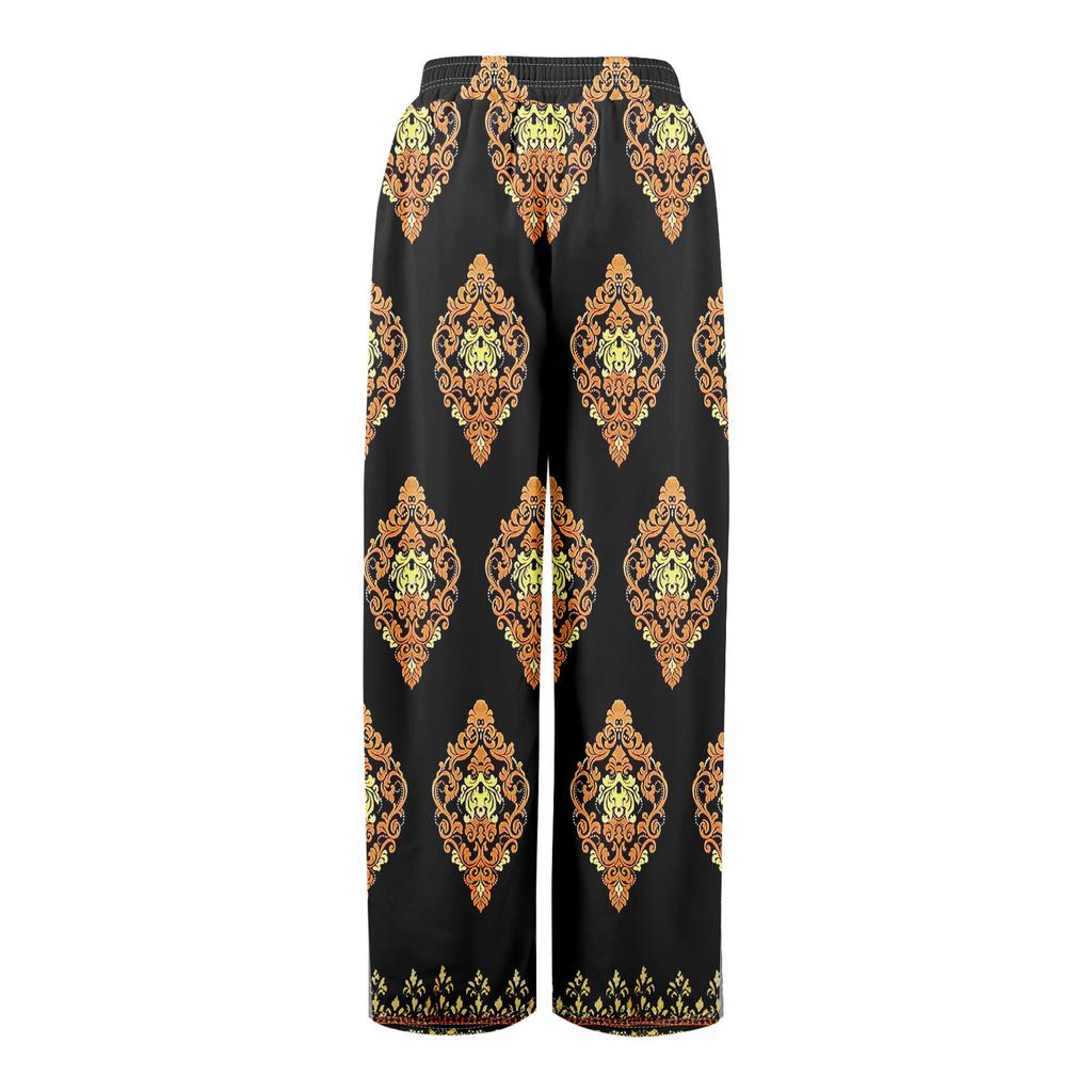 Women Summer Boho Palazzo Pants High Waist Wide Leg Floral Printing Casual Trousers With Pockets