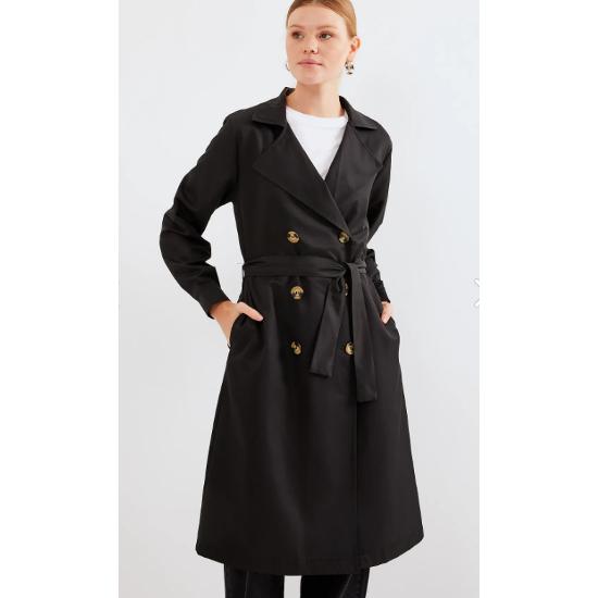 5853 Double Breasted Trench Coat - Black
