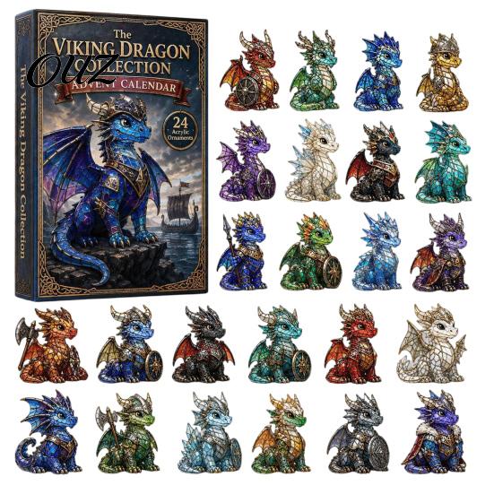 Dragon Souvenir Ornament Christmas Countdown Calendar, with 24 Acrylic Decorations, Days Xmas Advent Calendar Gift Box, Holiday for Lovers Decorations
