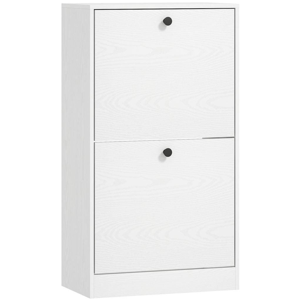 Shoe Cabinet, 2 Fold-Down Drawers, Adjustable Shelves, 47x26x85cm, White Wood Grain