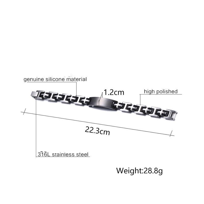 Titanium Steel Silicone Curved Bracelet for Men - Engravable Jewelry Accessory
