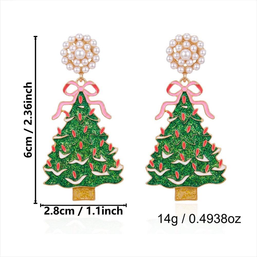 1 pair Glitter Finish Bowknot Earrings Simulated Pearl Holiday Jewelry Women