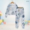 Kids Boys Girls Printed Hooded Long Sleeve Sweatshirt Cuffed Pants Two Piece Set