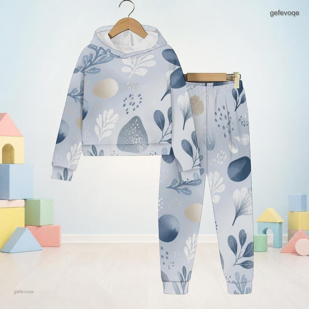 Kids Boys Girls Printed Hooded Long Sleeve Sweatshirt Cuffed Pants Two Piece Set