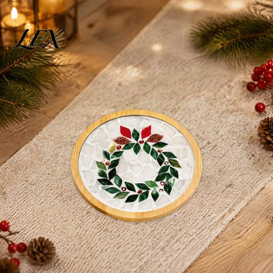 Family Fun Crafting for Christmas Mosaic Coaster DIY Kit, Festive Art Santa Wreath Craft Kit Snowman Pattern, Tile Adults, Handmade Holiday Home Decor