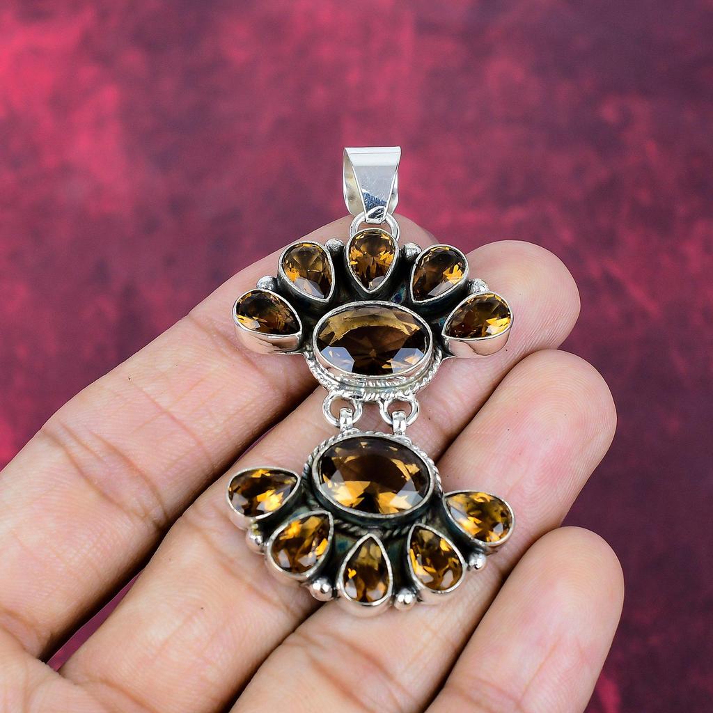Подвеска с дымчатым топазом ручной работы, подвеска из стерлингового серебра 925 пробы, антикварное украшение, для подарка на помолвку
