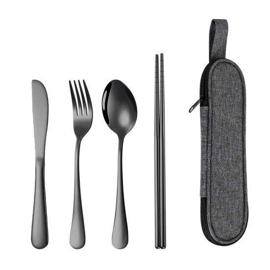 Набор столовых приборов из нержавеющей стали 4 предмета Ретро Посуда Вилка Ложка Палочки для еды Нож с сумкой для хранения Зеркальная полировка Посудомоечная машина