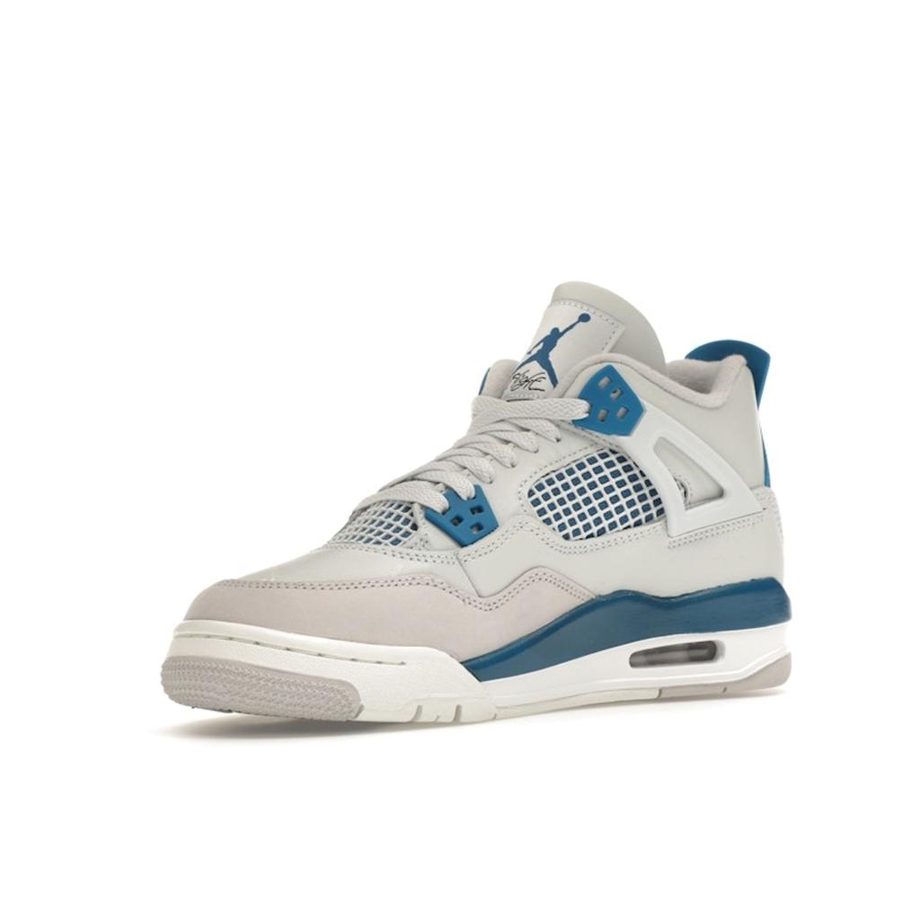 Air Jordan 4 Retro GS Military Blue 2024 Kids Sneakers White Off-White Neutral-Grey HF4281-141