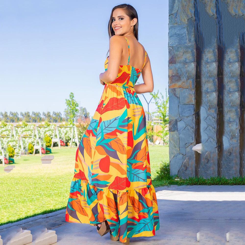 1011 summer new European and American women's clothing backless dress, thin waist long dress temperament split suspender skirt
