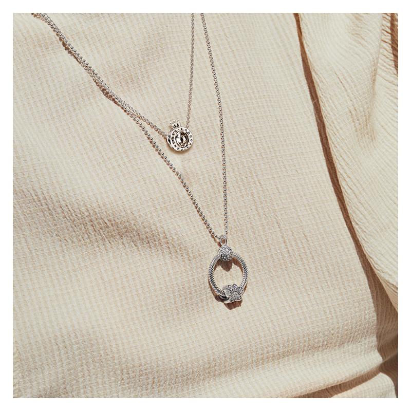 Pandora Shining Crown 925 Silver Synthetic Cubic Zirconia Necklace for Women ZT1021