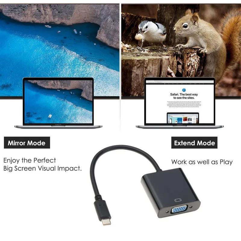 Адаптер USB C 3,1 типа C к VGA, кабель-переходник HD 1080P для MacBook Pro, Samsung, ТВ, телефона, экрана ноутбука, линейный проекционный преобразователь